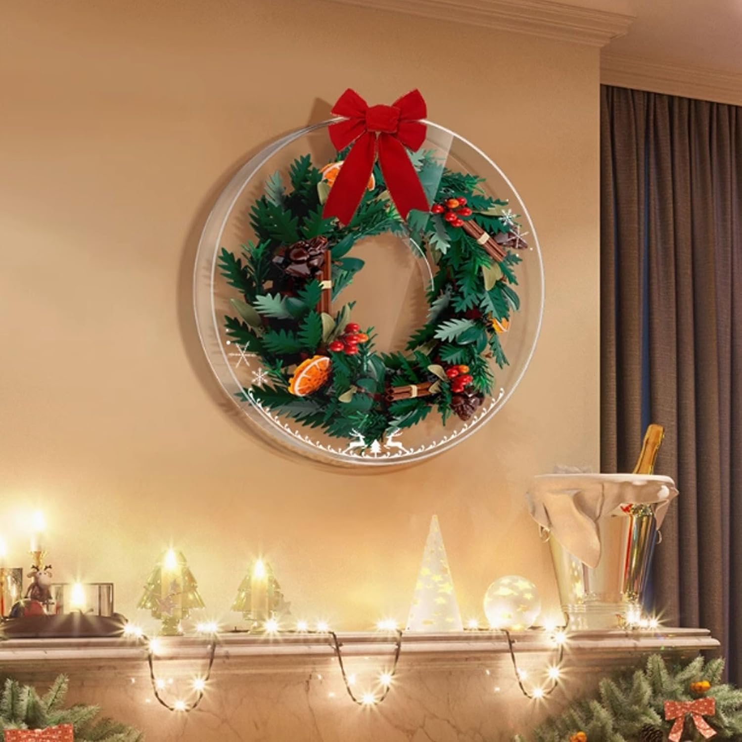 Transparent Lego 10340 Christmas Wreath Dustproof Acrylic Display Case