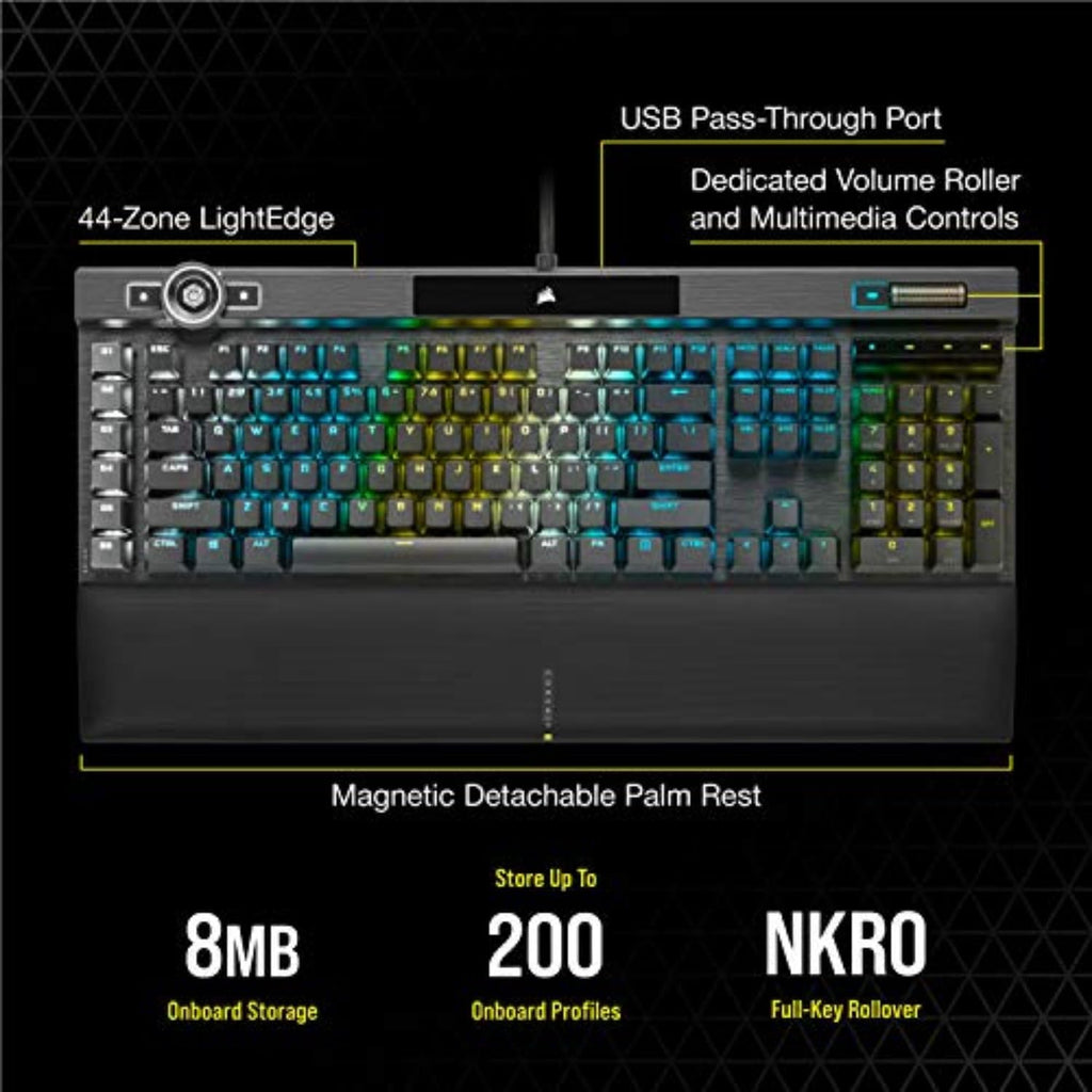 Corsair K100 RGB Mechanical Gaming Keyboard - Cherry MX Speed RGB Silver Keyswitches - PBT Double-Shot Keycaps - Elgato Stream Deck and iCUE Compatible - QWERTY NA Layout - Black