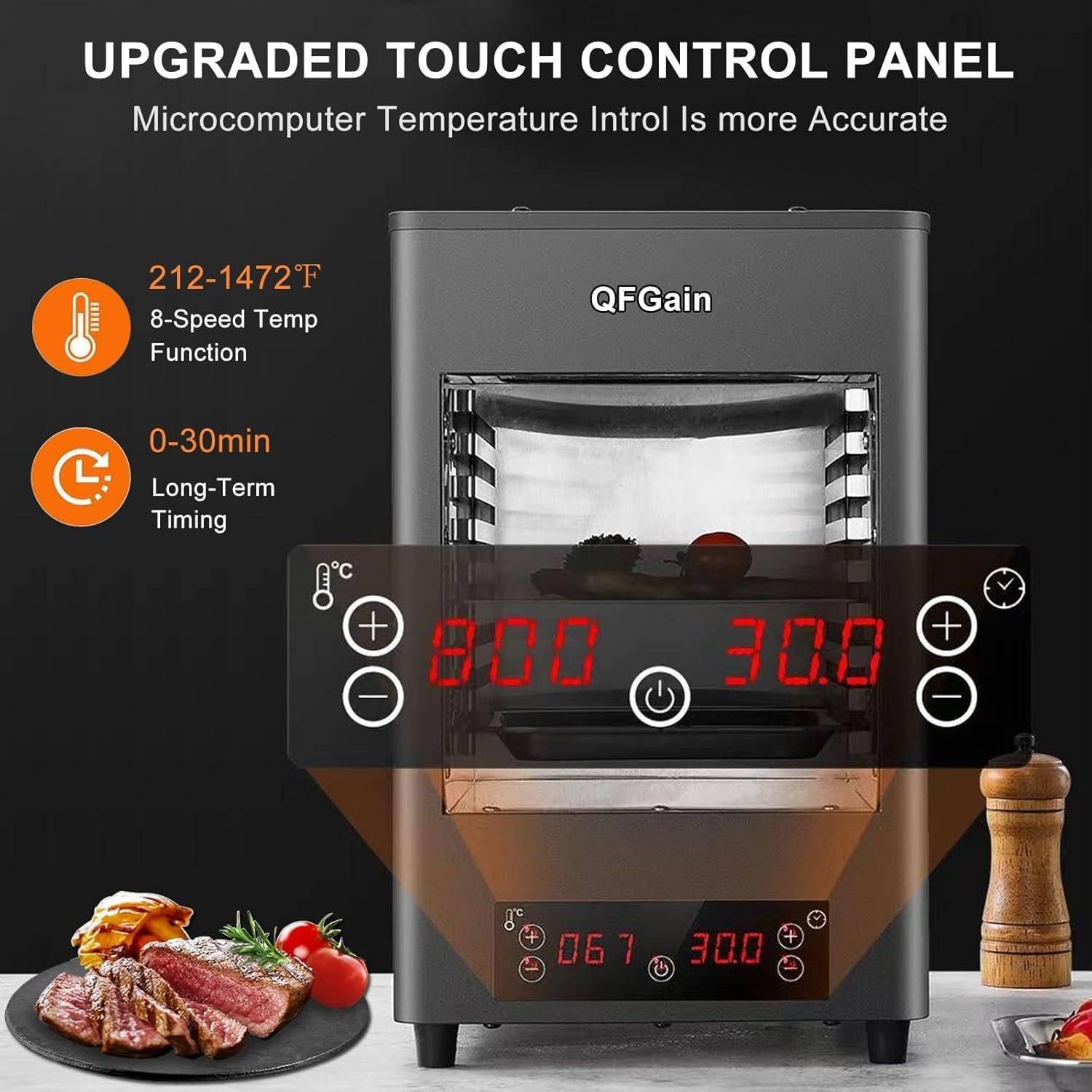 1700W Smokeless Electric Steak Broiler, Portable Indoor BBQ Grill with Timer & Temp Controller, Stainless Steel Steak Cooking Machine for Meat Burger Pizza (1 Grill+1 Tray+1 Clip),C
