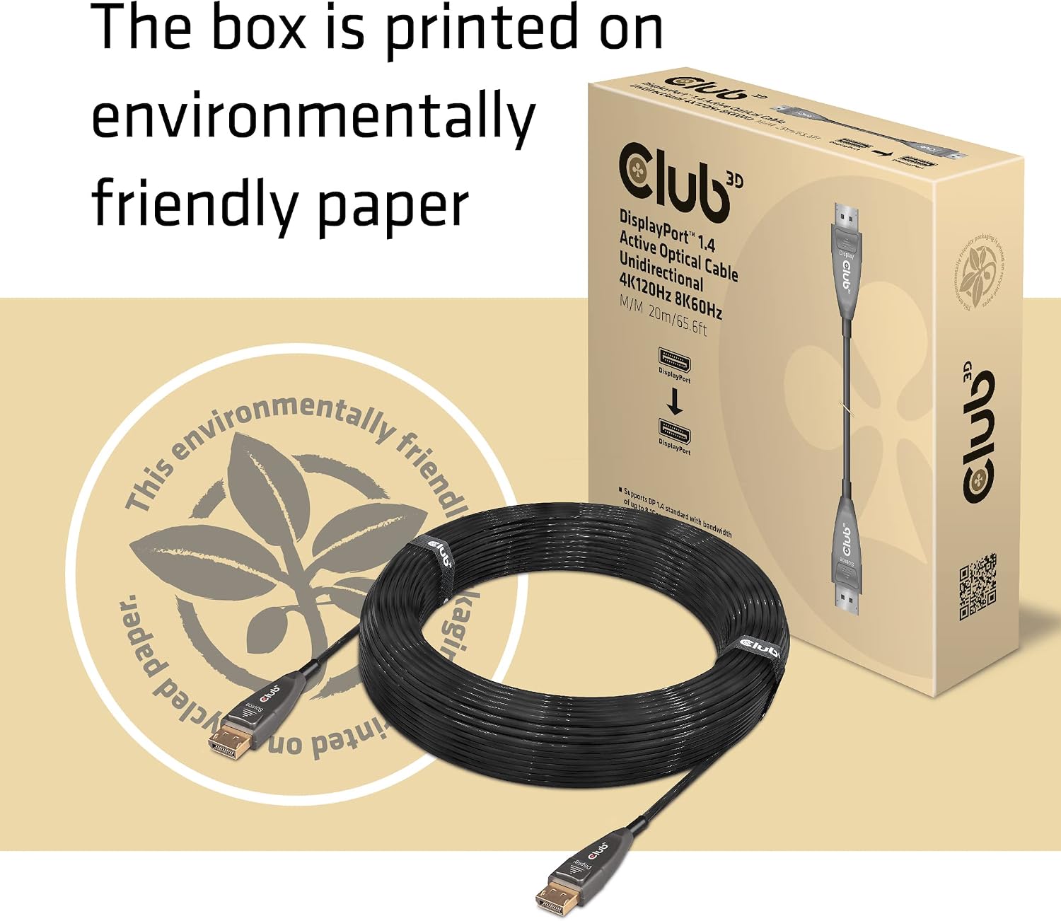 CLUB3D DisplayPort™ 1.4 Active Optical Cable HDR Unidirectional 4K120Hz 8K60Hz Male/Male 20 m