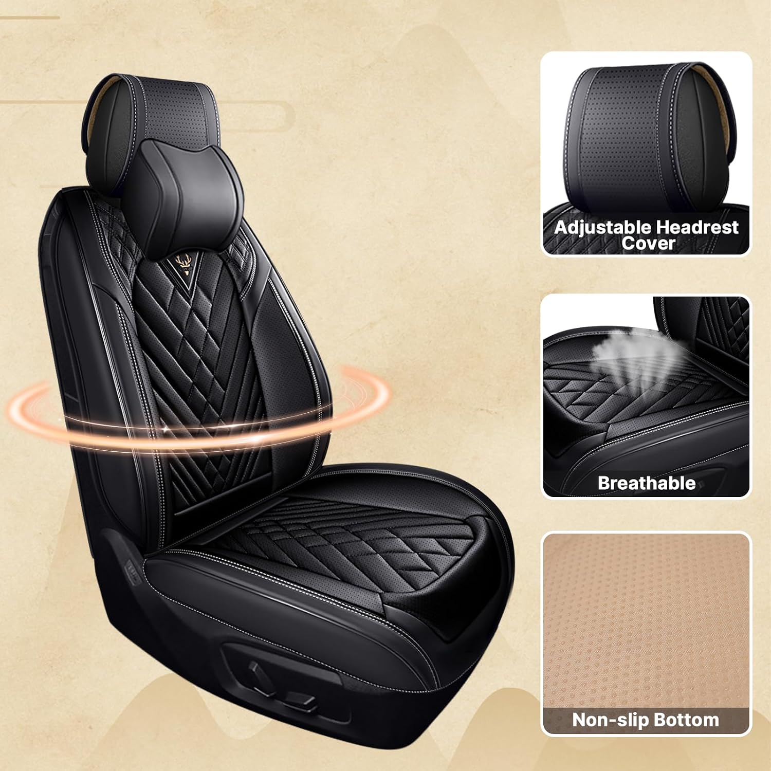 Fit for Ford F250 2011-2026 Seat Covers, Fashion Sport Seat Cover with Waterproof Leather, Airbag Safe Design Seat Protector (5 Front Seat Luxury, Pure Black)
