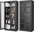 Polup Glass Display Cabinet with Lock, Metal Curio Cabinet with Tempered Glass Doors & Adjustable Shelves, Heavy-Duty China Cabinets for Living Room, School, Commercial, Black, Assembly Required