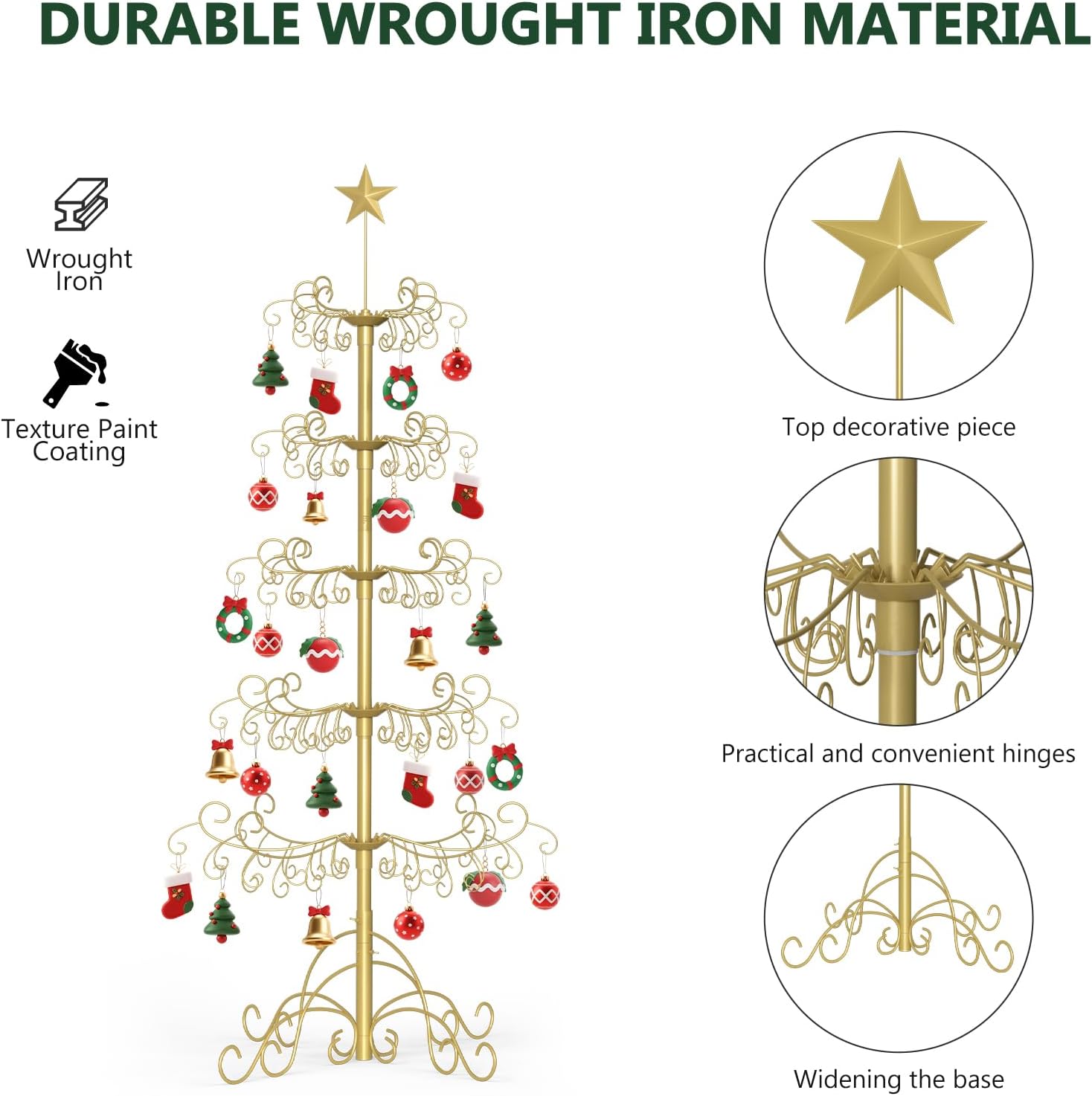 SUNYRISY 2Pack 6Ft Metal Ornament Display Stand Wrought Iron Christmas Tree with Wire Hanging Hooks for Holiday Christmas Halloween Balls Decoration Gift, Gold