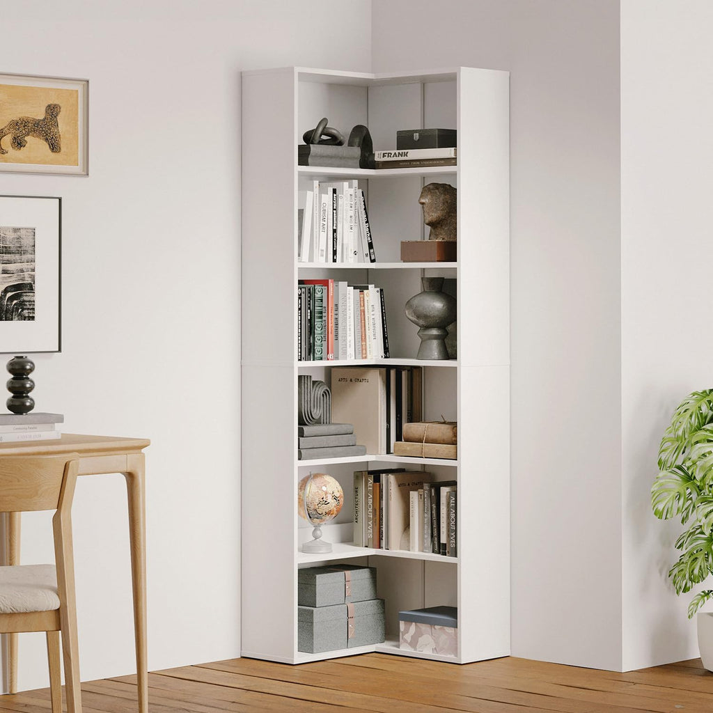 MXV 71.5' Tall L-Shaped Corner Bookshelf, 6-Tier 23.6' Wide Wooden Bookcase with Storage Organizer, Display Shelf for Home, Office, Living Room (23.6')