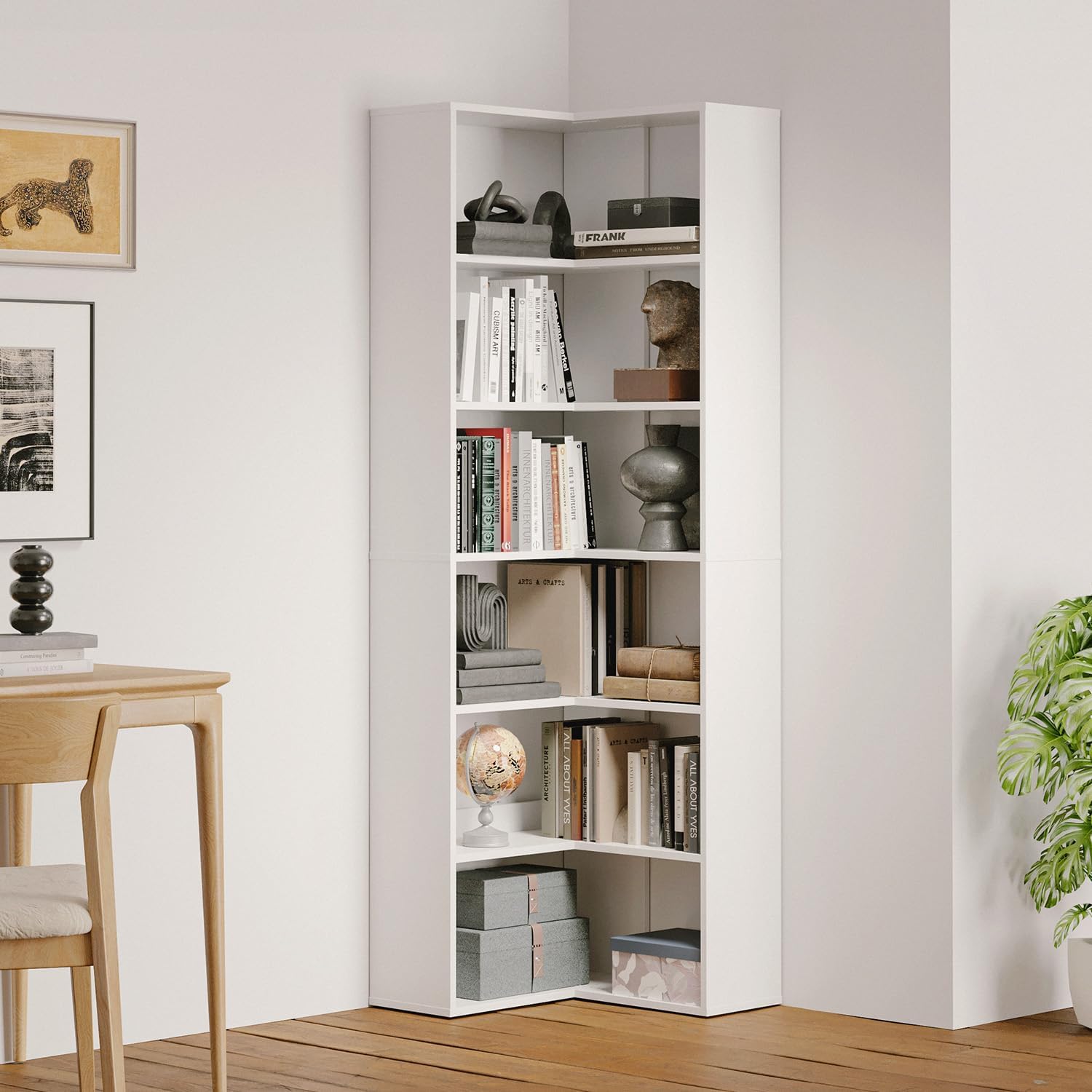 MXV 71.5' Tall L-Shaped Corner Bookshelf, 6-Tier 23.6' Wide Wooden Bookcase with Storage Organizer, Display Shelf for Home, Office, Living Room (23.6')