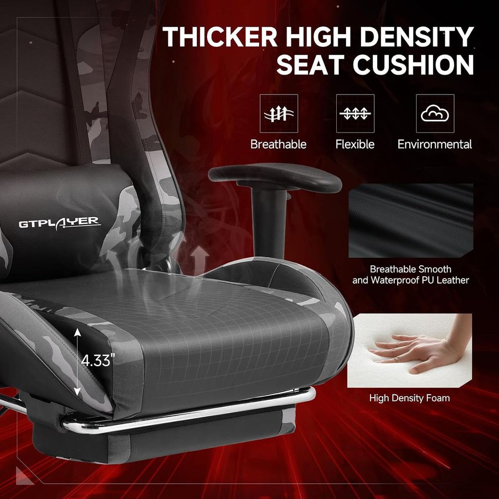 GTPLAYER Gaming Chair,Gamer Chair with Bluetooth and Adjustable Backrest,Seat Height Adjustable Computer Chairs with 3D Armrests,Video Game Chair with Footrest Speakers (Camouflage)