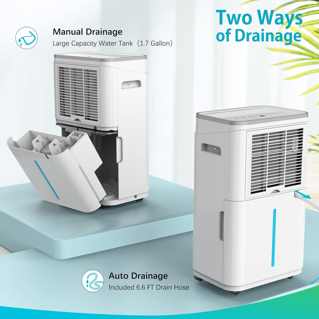 HUMILABS 50 Pint 4500 Sq.Ft Home Dehumidifiers, 1.7 Gallon Tank Dehumidifier for Basement with Drain Hose, Auto/Quiet Sleep/Dry Mode