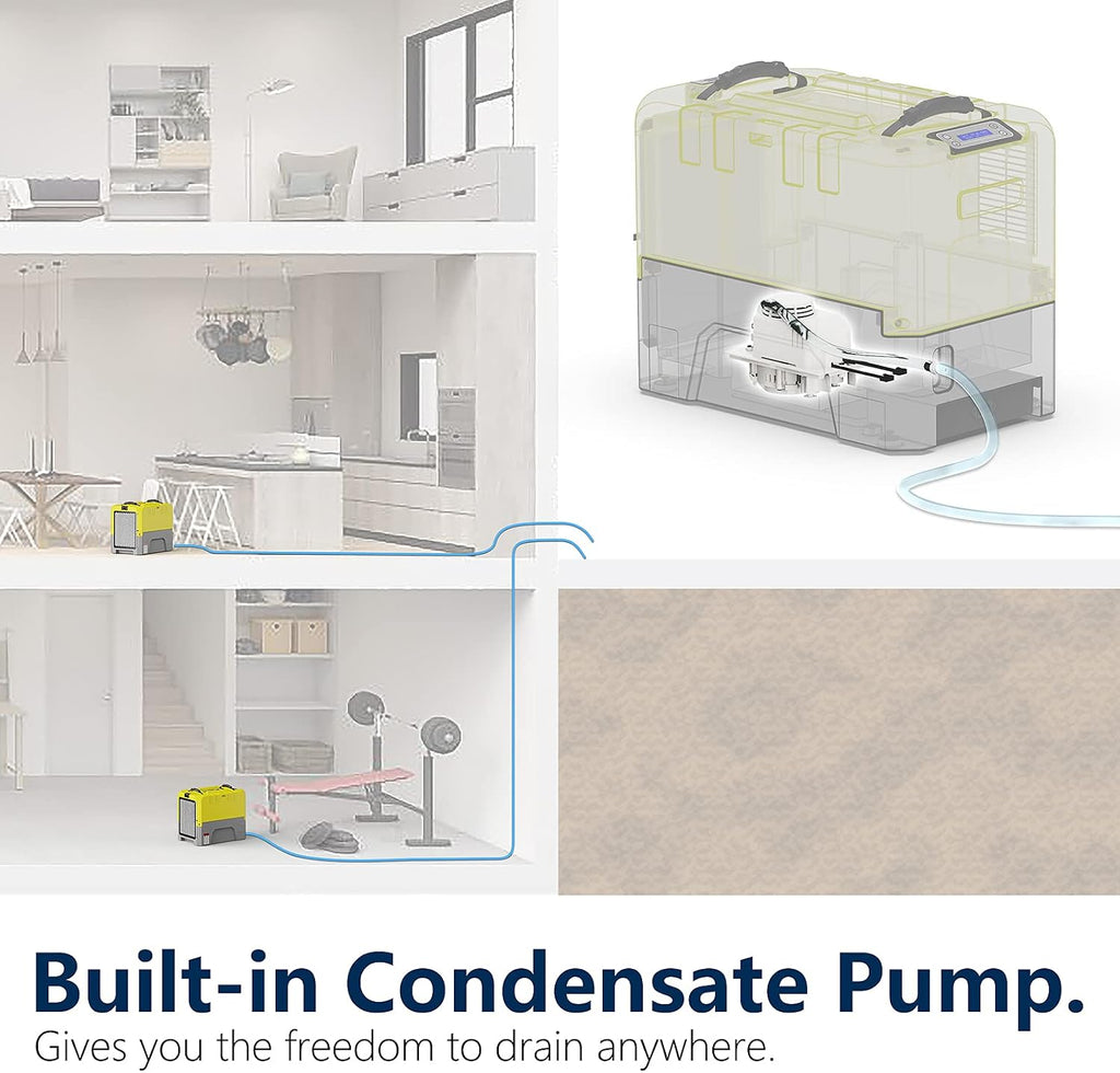 ALORAIR 180 PPD Commercial Dehumidifier with Pump Drain Hose for Basements Warehouse & Job Sites, Large Capacity Crawl Space Dehumidifier for Water Damage Restoration,Yellow(pack of 8)