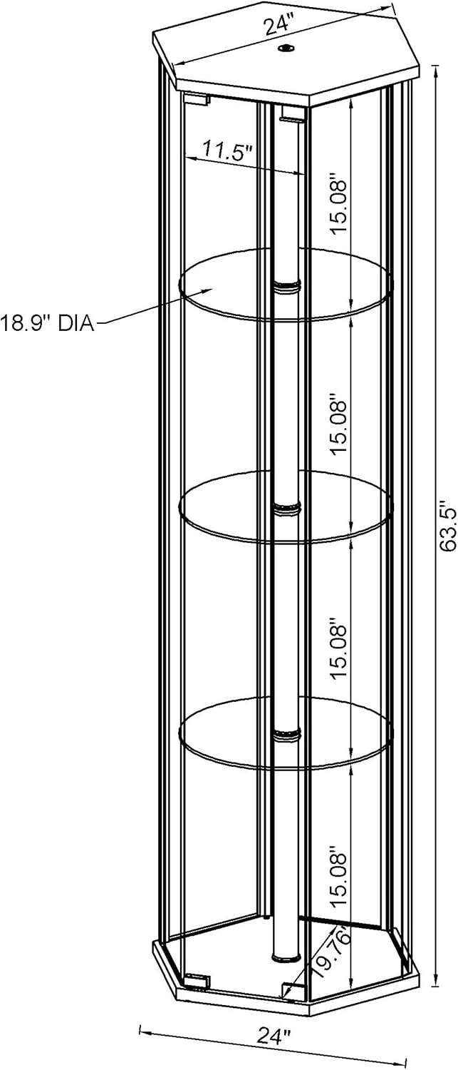 Coaster Home Furnishings - Zahavah - 4-Shelf Hexagonal Curio Cabinet with Push-to-Open Magnetic Door and Clear Tempered Glass with Chrome Center Pole - Living Room - Black - 950276