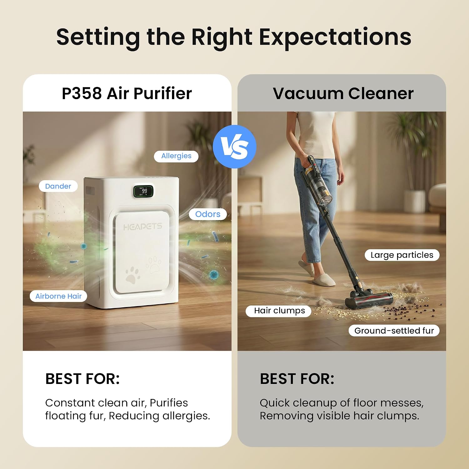 Pet Air Purifier for Home Large Room 2500 sq ft, H13 HEPA Washable Double-Sided Filter,Air Cleaner for Pet Hair Dander Odor Allergies Pollutant Smoke Dust,PM2.5 Air Quality Monitor,Auto Mode,P358 Grey
