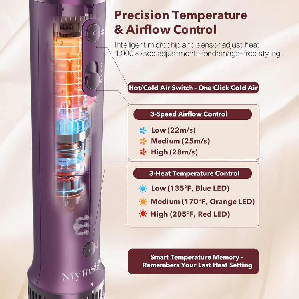 StyleVibe 8-in-1 Air Styler, Hair Dryer & Blow Dryer Brush with Travel Case - Auto Wrap Curls (L/R), Fast Drying, Thermal Round Brush for Smooth Blowouts & Frizz-Free Volume, No Heat Damage