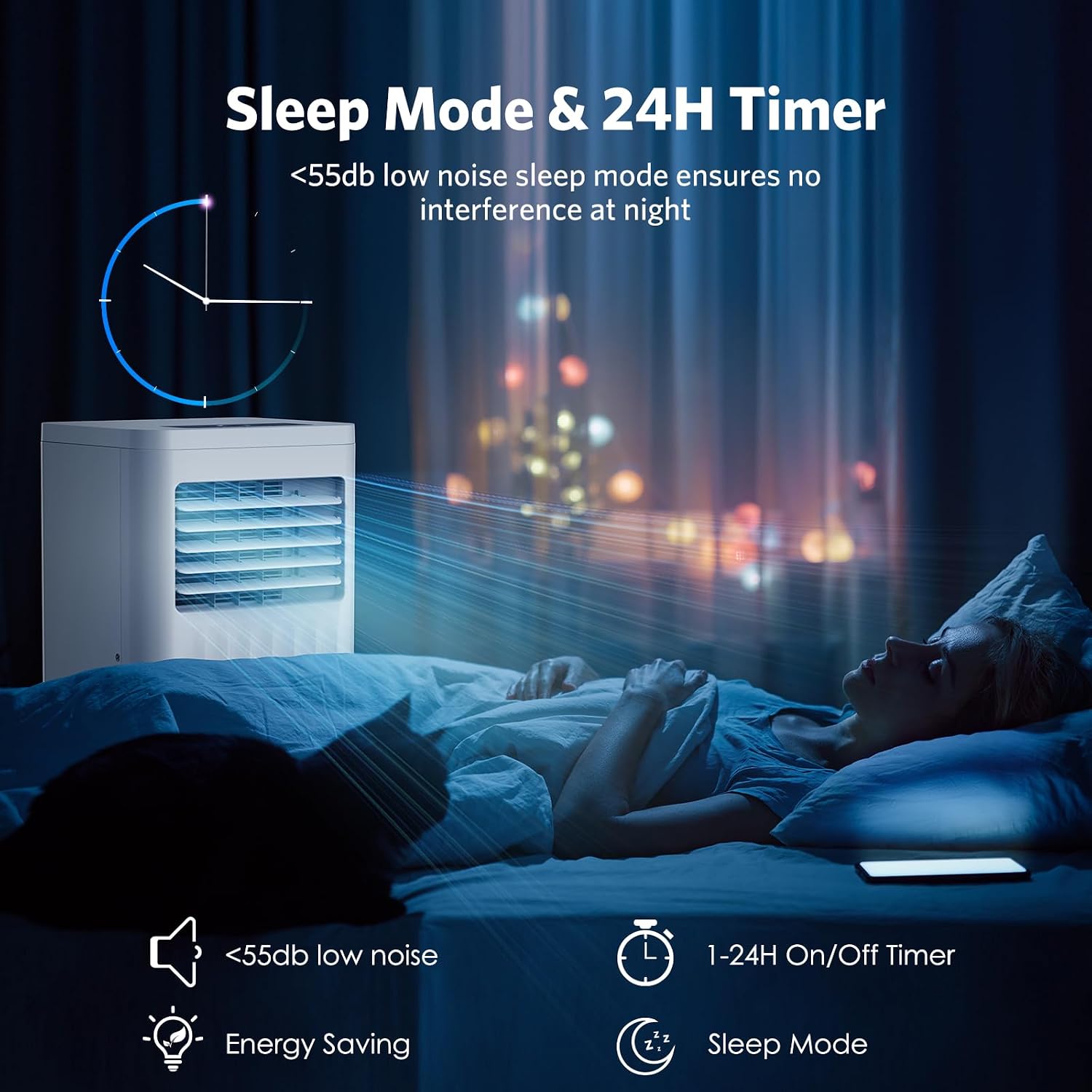 Electactic 8000 BTUs Quiet Portable Ac Unit for Room up 350 Sq.Ft, Portable Air Conditioners with Cooling, Fan, Sleep Mode, Dehumidifier, 24H Timer, Remote Control, Drain Hose