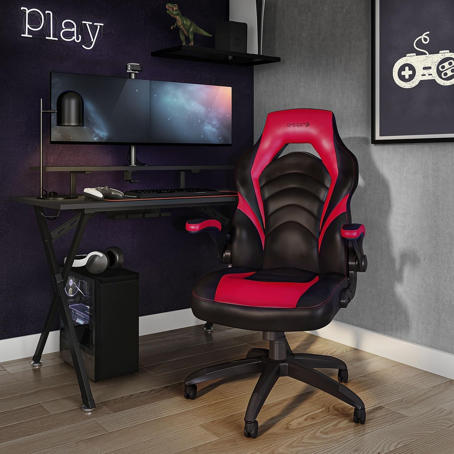 STAPLES Emerge Vortex Gaming Chair, Ergonomic, Adjustable Height, Swivel, Black