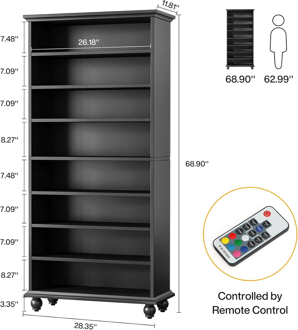 Tribesigns Narrow Tall Shoe Cabinet with LED Lighting, 9-Tier 30 Pairs Freestanding Shoes Storage Cabinet, Wood Shoe Organizer Cabinet with Solid Wooden Legs for Entryway (1, Black)