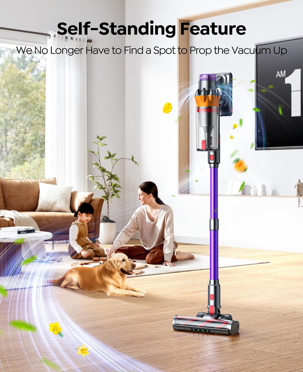 Cordless Vacuum Cleaner, 650W/55KPA/70Mins Vacuum Cleaners for Home, Self-Standing Stick Vacuum with Wall Mount Charging and Auto Mode, Touch Screen, Vacuum Cordless for Pet Hair/Carpet/Floor