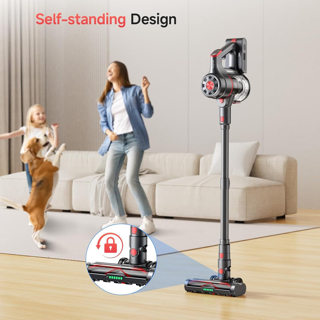 Cordless Vacuum Cleaner, 580W 60KPA Dual Motor Stick Vacuum for Home with 70mins Runtime, 6 LED Green Headlights, Self-Standing Design, V-Shaped Floor Brush for Carpet Tile Pet Hair Hardwood Floors