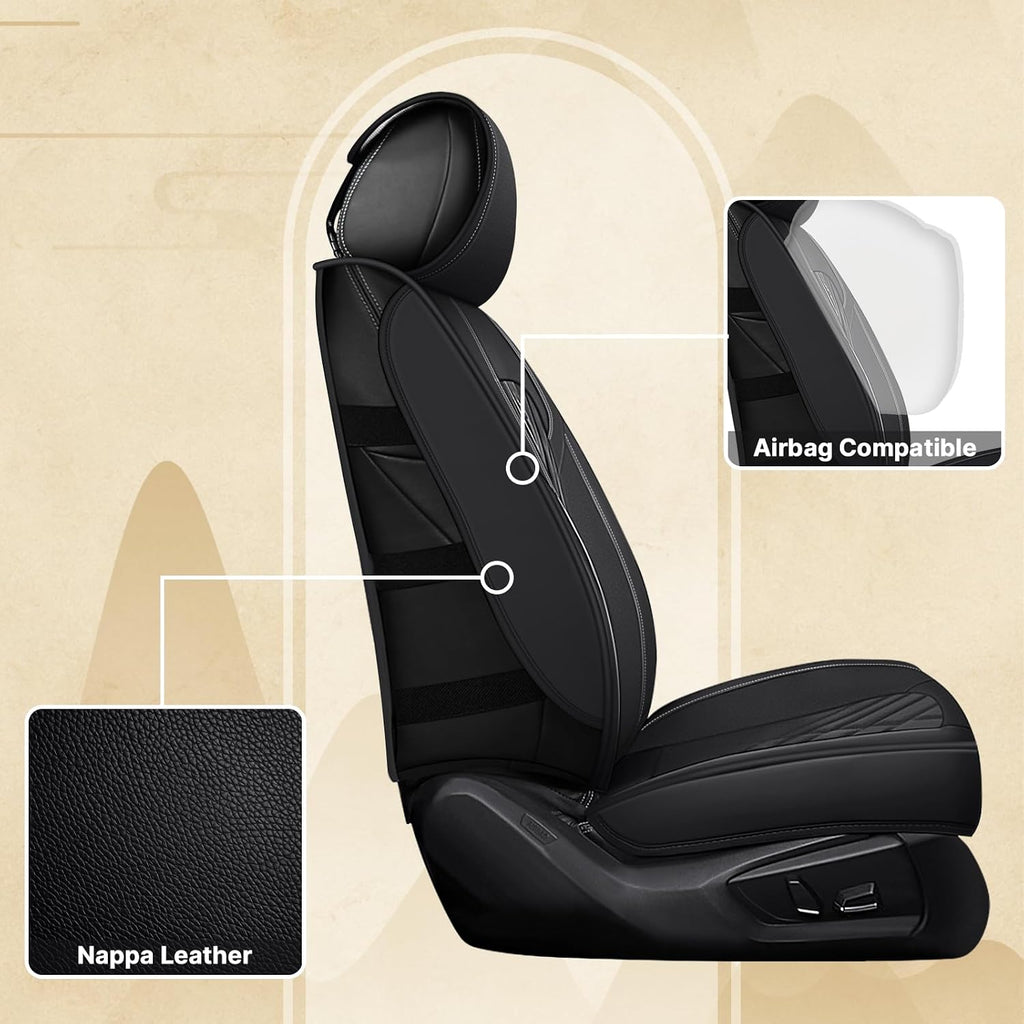 Fit for Chevy Silverado 1500/2500/3500 2007-2026 Seat Covers, Fashion Sport Seat Cover with Waterproof Leather, Airbag Safe Design Seat Protector (5 Front Seat Standard, Pure Black)
