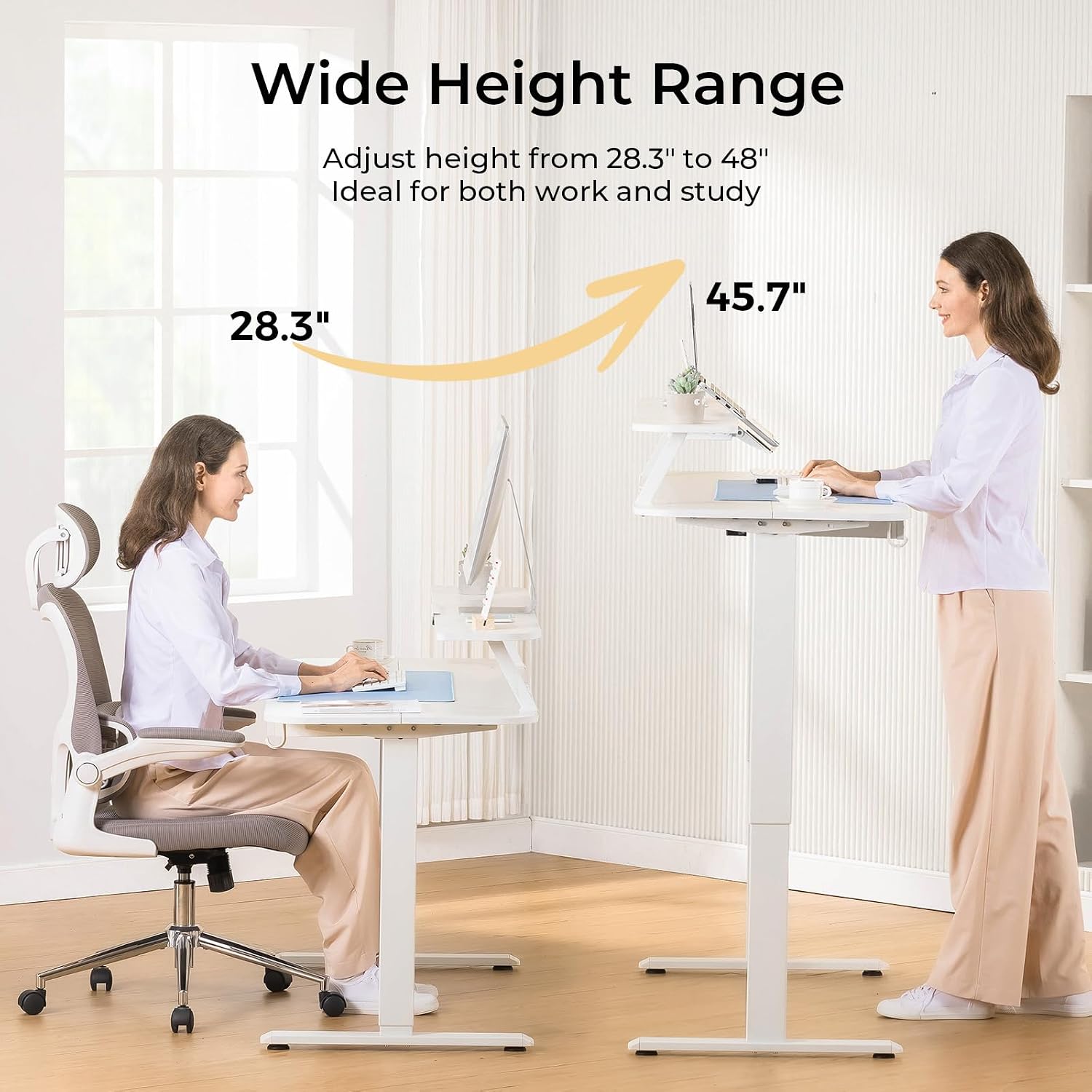 COMHOMA Electric Standing Desk with Drawers, 55 x 24 Inch Sit Stand up Desk with Monitor Stand, Laptop Stand, Height Adjustable Ergonomic Home Office Computer Desks with Memory Preset Controller