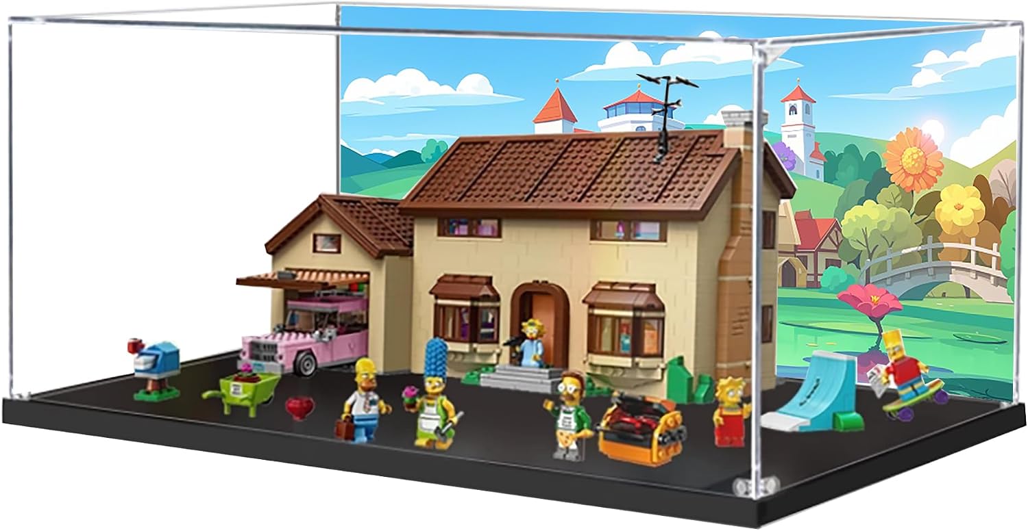 Acrylic Display Case for Lego 71006 The Simpsons' House Building Set– Dustproof Display Box & Showcase,, Display Box Compatible with Lego 71006 -Only Display case (Back Spray)
