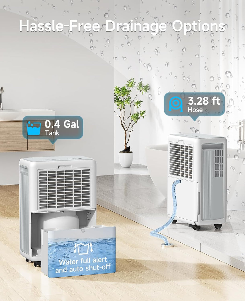 30 Pints Dehumidifier for Basement, 2000 Sq.Ft Dehumidifiers for Home with 3.3ft Continuous Drain Hose, 3 Modes Dehumidifier for Bathroom, Real-Time Humidity Display & Smart Control