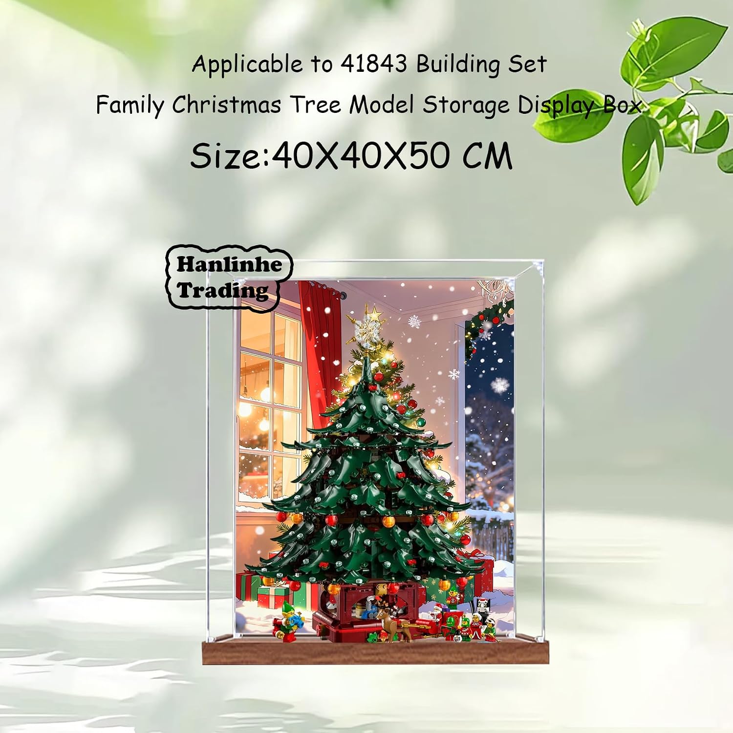 Acrylic Display Case for Lego 41843 Family Christmas Tree Building Set– Dustproof Display Box & Showcase, Display Box Compatible with Lego 41843 -Only Display case (Back Spray Wooden Base 2)