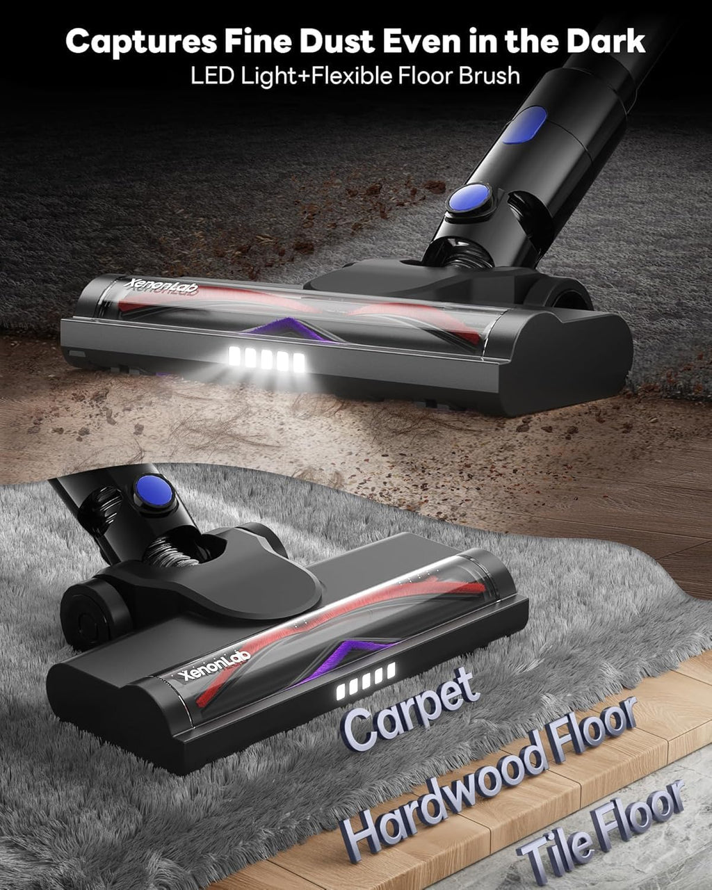 Cordless Vacuum Cleaner, 45KPA Stick Vacuum Cleaners for Home with Up to 45 Mins Runtime, 6-in-1 Rechargeable Lightweight Vacuum with Powerful Suction for Carpets, Pet Hair, Hardwood Floors