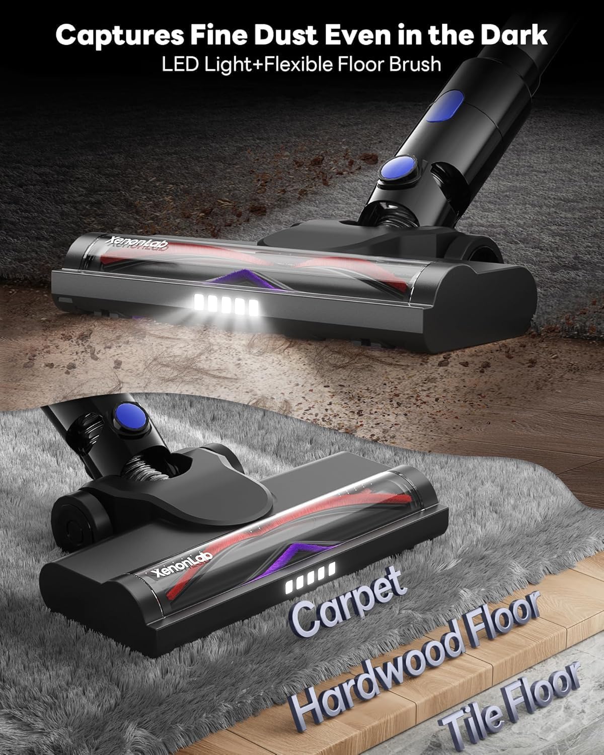 Cordless Vacuum Cleaner, 45KPA Stick Vacuum Cleaners for Home with Up to 45 Mins Runtime, 6-in-1 Rechargeable Lightweight Vacuum with Powerful Suction for Carpets, Pet Hair, Hardwood Floors