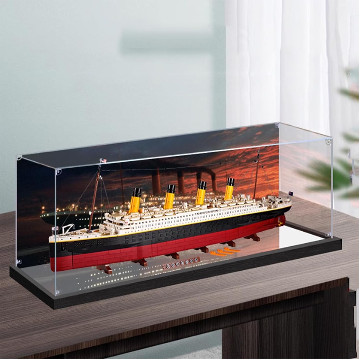 Acrylic Dustproof Display Case Designed for Lego 10294 Titanic Model Collection Protection Display Case (Model Kit Not Included) (Background + Mirror)