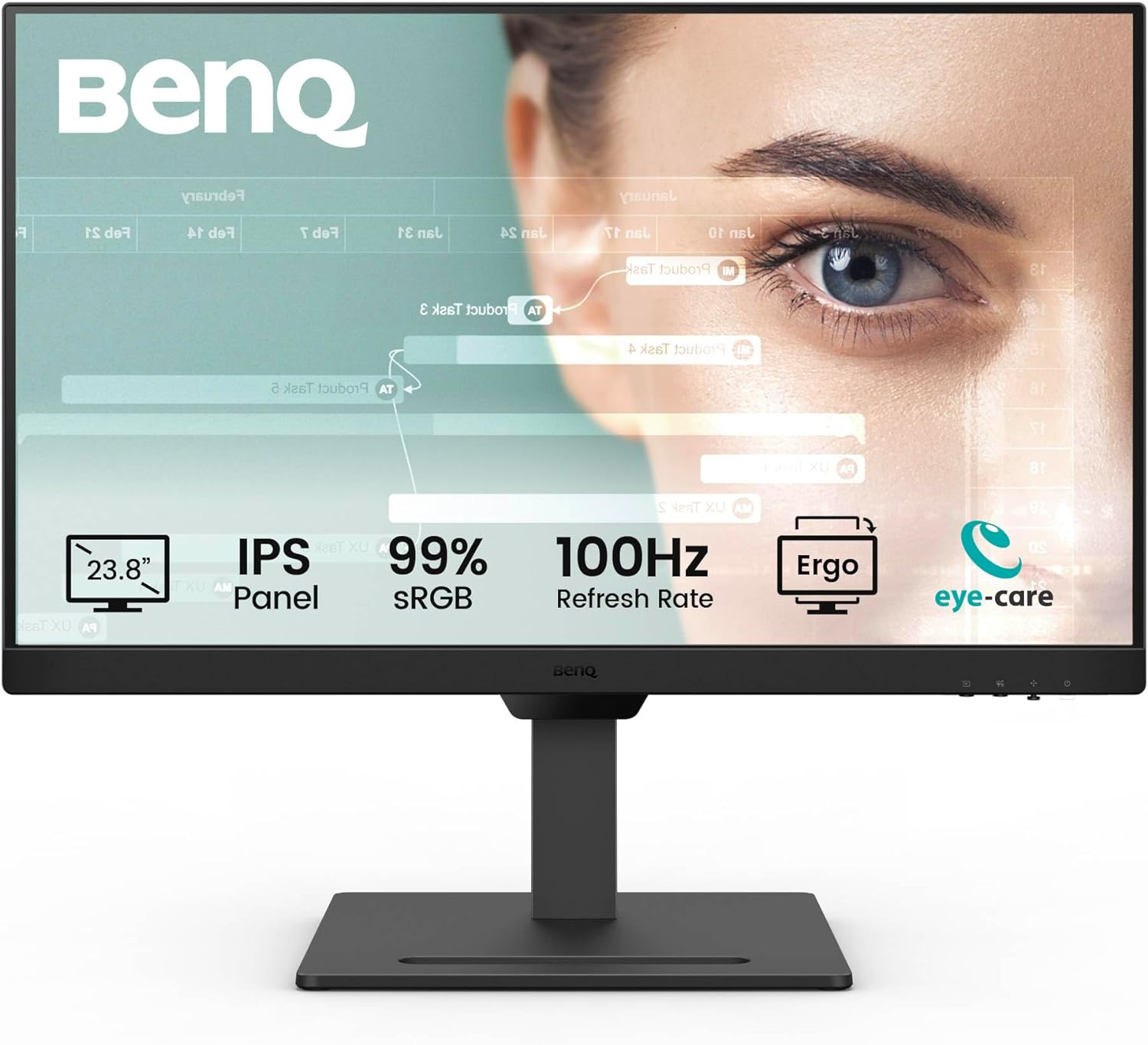 BenQ GW2490T Computer Monitor 24' 100Hz FHD 1920x1080p | IPS | Eye-Care Tech | Low Blue Light | Anti-Glare | Adaptive Brightness | Height and Tilt Adjustable | Built-in Speakers | DisplayPort | HDMI