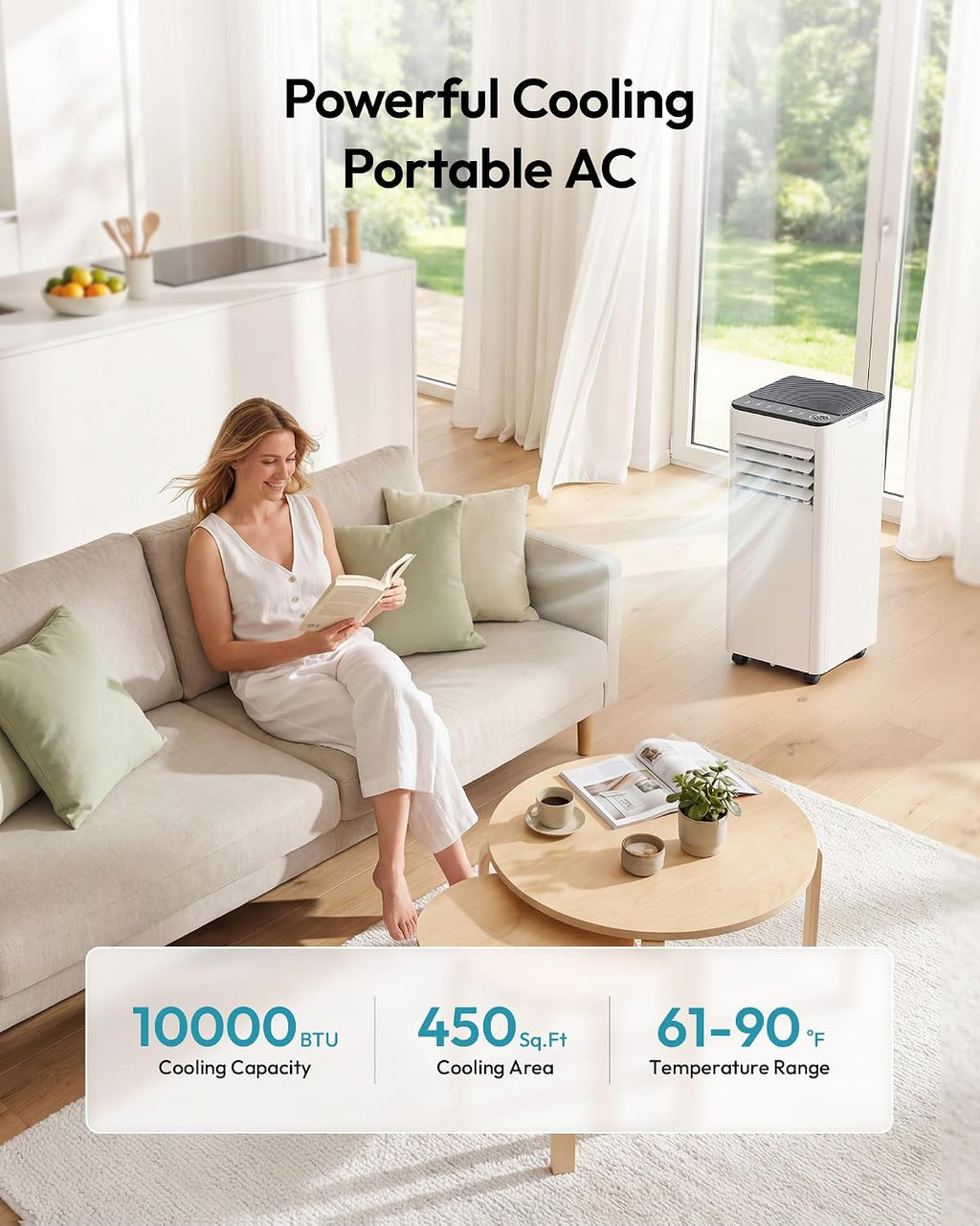 EUHOMY 10,000 BTU Portable Air Conditioners, 4-in-1 Portable AC Unit Cools Up to 450 Sq.Ft, Portable Air Conditioner with Cool, Fan, Dry, Sleep Modes with Remote, 52 dB, 24H Timer, for Bedroom