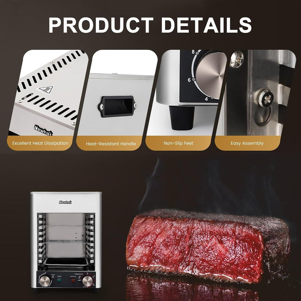 Indoor Countertop Broiler,Electric Grill, 800°C Constant Temperature Electric Oven, Adjustable Time Temperature
