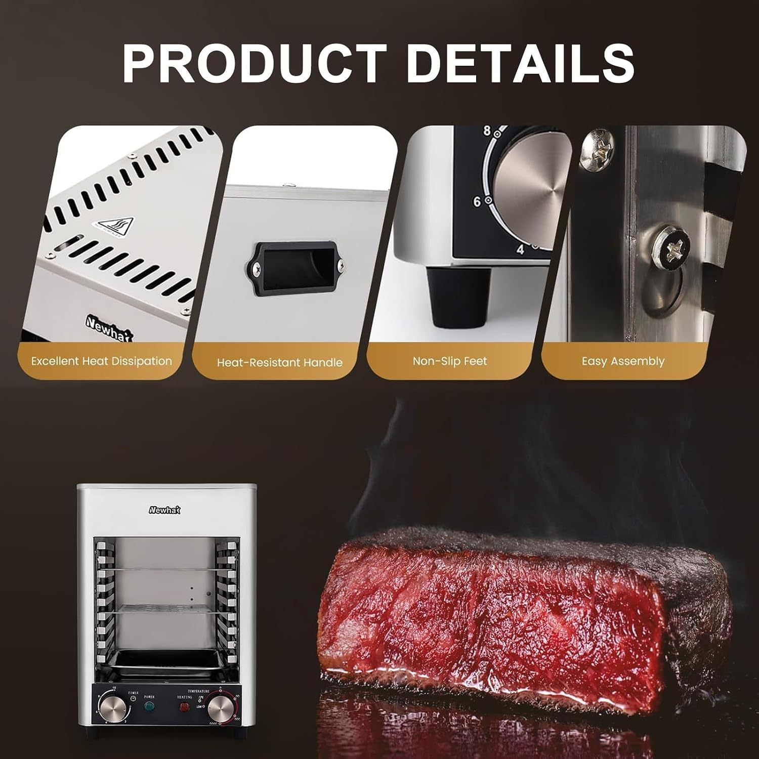 Indoor Countertop Broiler, 1700W 3400W Electric Grill, 800°C Constant Temperature Electric Oven, Adjustable Time Temperature, for Toast, and Broil Chicken, Beef, Pork, and Vegetables,NPJ-003-220V