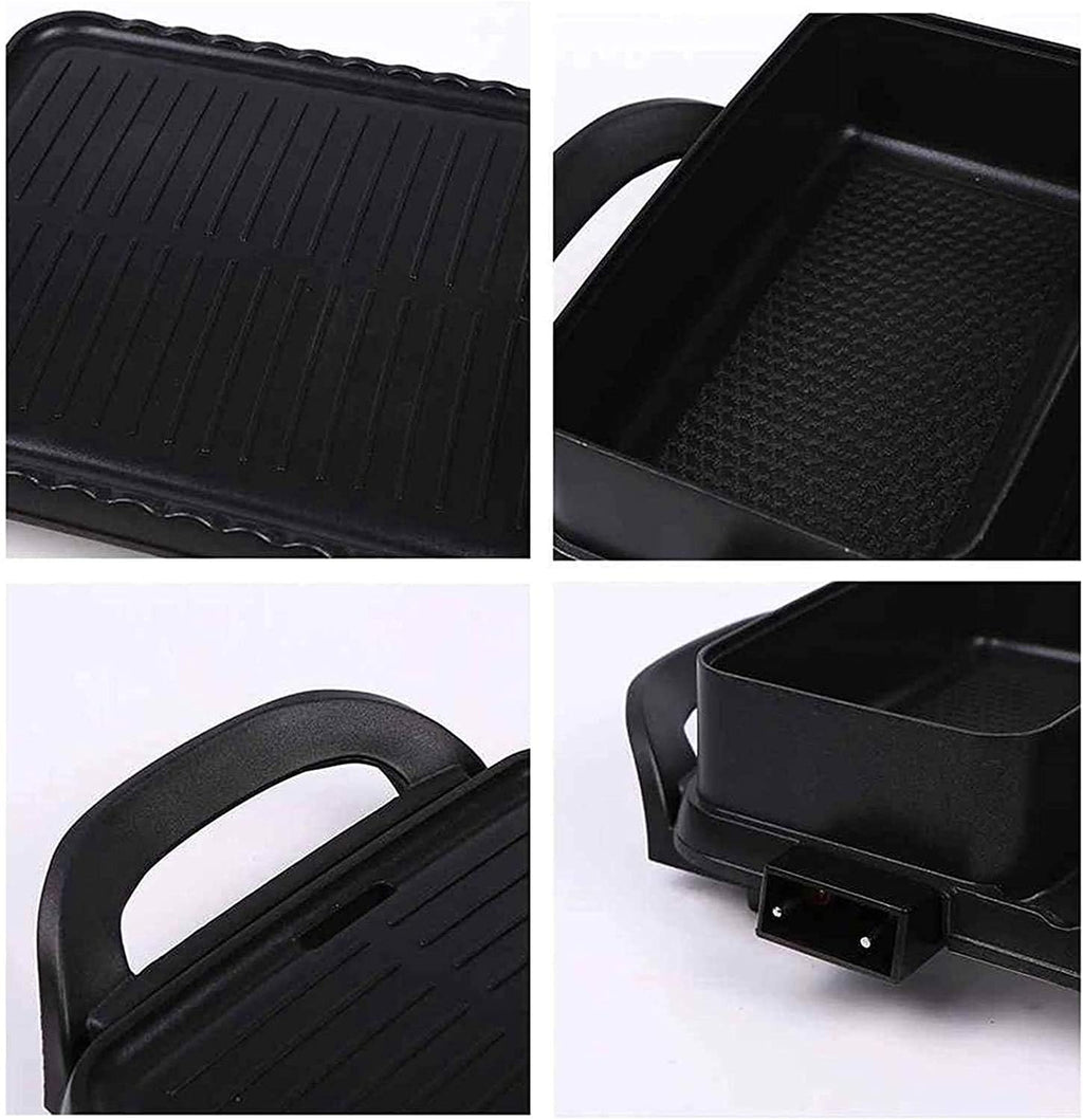 Electric Grill with Hot Pot 2 in 1 Indoor Korean BBQ Grill and Pot with Divider 1600W Separate Dual Temperature Control, Capacity for 2-8 People,Household Nonstick Electric G