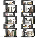 Tangkula 6-Tier S-Shaped Bookshelf, 64' Freestanding Geometric Bookcase, Home Office Wood Storage Shelf with Anti-Toppling Device, Room Divider Display Rack for Study, Living Room (2, Black)