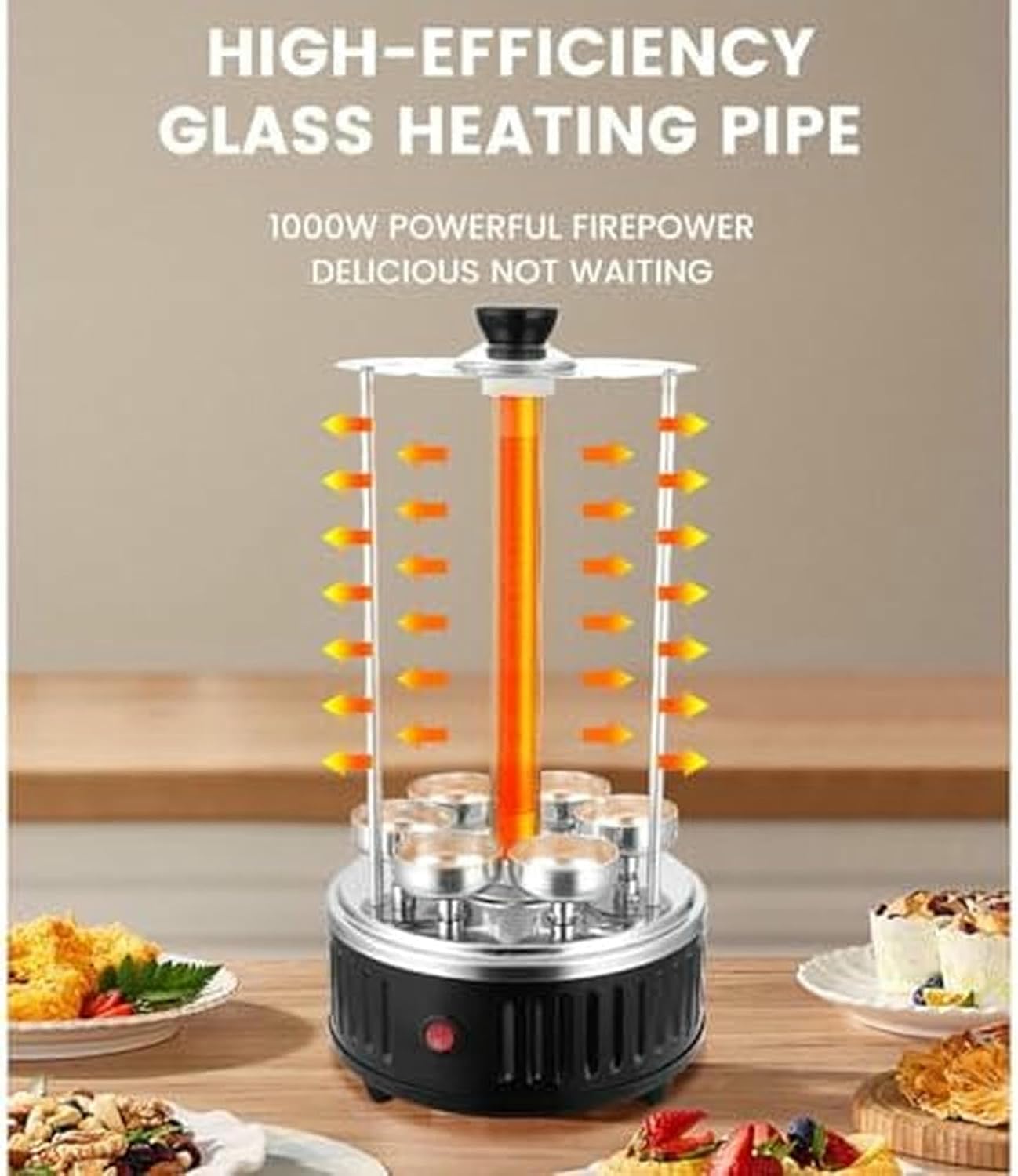 Vertical Rotisserie Kebab Machine Electric Grill with 12 Forks, Smokeless Indoor Barbecue for Kebabs, Skewers, and Roasts