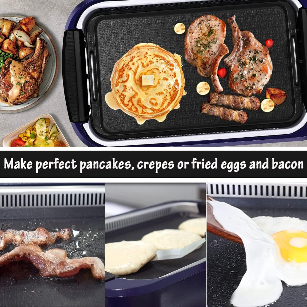 CUSIMAX Smokeless Indoor Electric Grill With Non-stick Removable Plate & Griddle, 1500W Korean BBQ With LED Smart Display & Tempered Glass Lid, White Combo