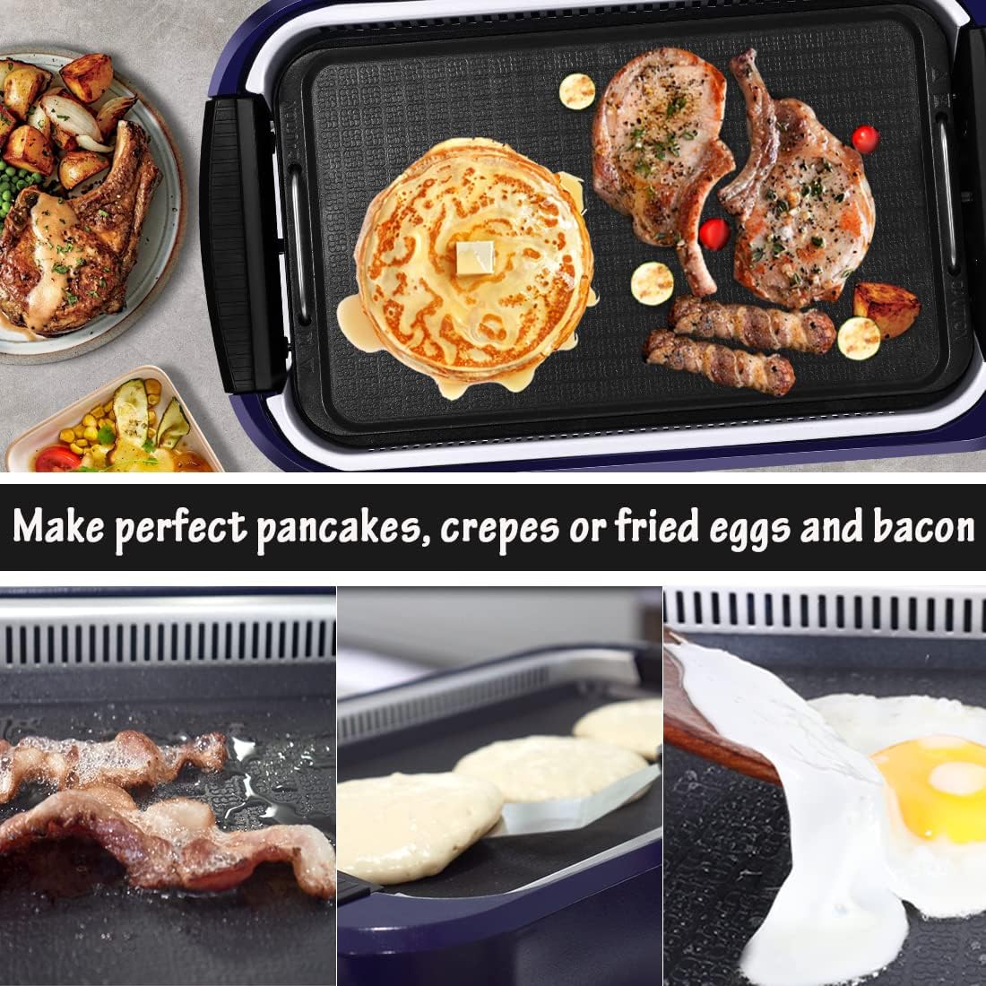 CUSIMAX Smokeless Indoor Electric Grill With Non-stick Removable Plate & Griddle, 1500W Korean BBQ With LED Smart Display & Tempered Glass Lid, White Combo