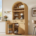 72' Tall Arched Kitchen Pantry, Modern Wood Kitchen Storage Cabinets with Large Drawer, 4 Door Shelves, Adjustable Shelves, and Wine Racks, Versatile Cupboard for Dining Room, Natrual Oak