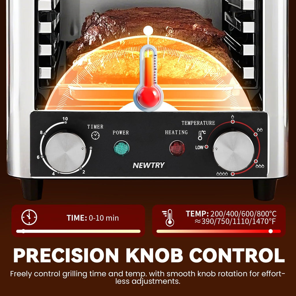 NEWTRY 1700W Electric Steak Broiler Indoor Steak Grill Automatic Steak Smoker Broiler Gas-Free Time Temperature Adjustable for Beef Chicken Vegetables 110V US