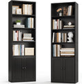 Casaottima Bookshelf and Bookcase with Doors, Floor Standing 6-Tier Shelf Display Storage Shelves, Tall Bookcases for Home Office, Living Room, Black 2 Pack
