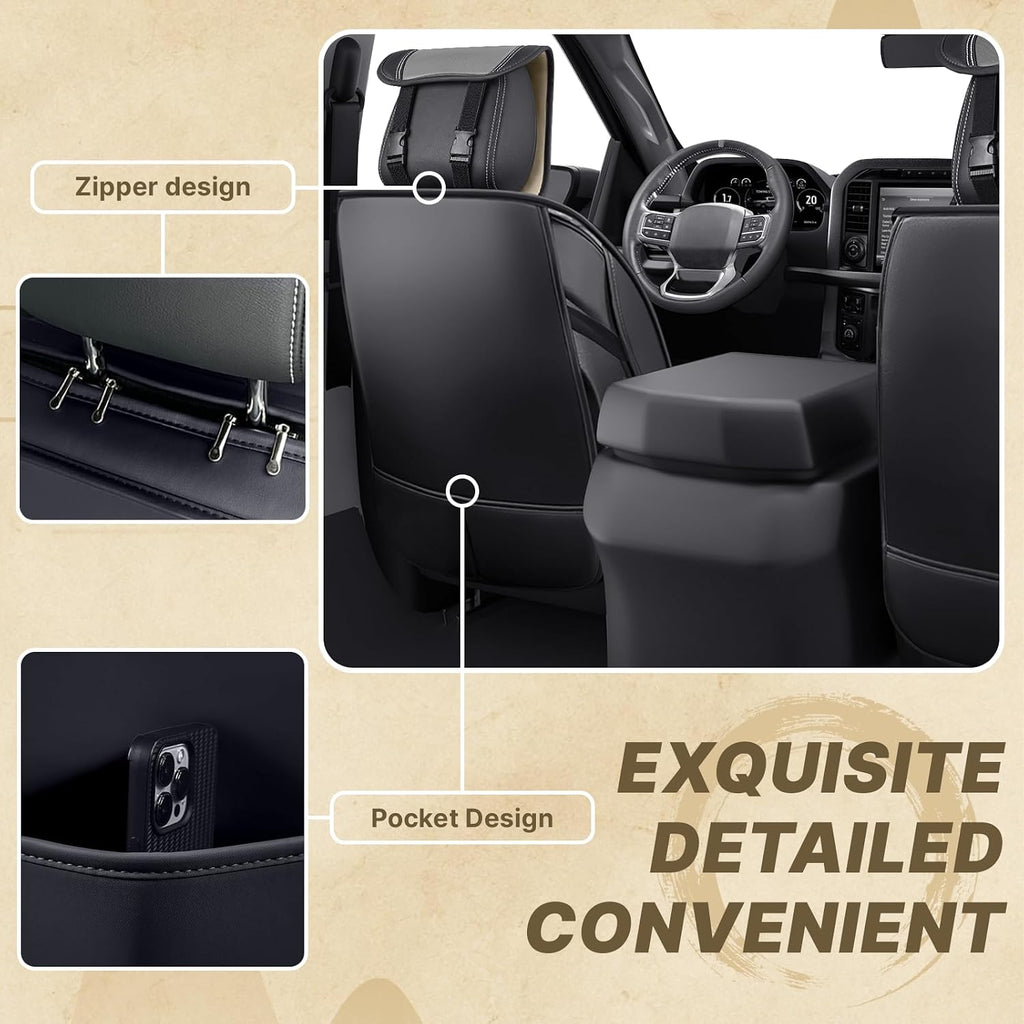 Fit for Ford F250 2011-2026 Seat Covers, Fashion Sport Seat Cover with Waterproof Leather, Airbag Safe Design Seat Protector (5 Front Seat Standard, Black Gray)