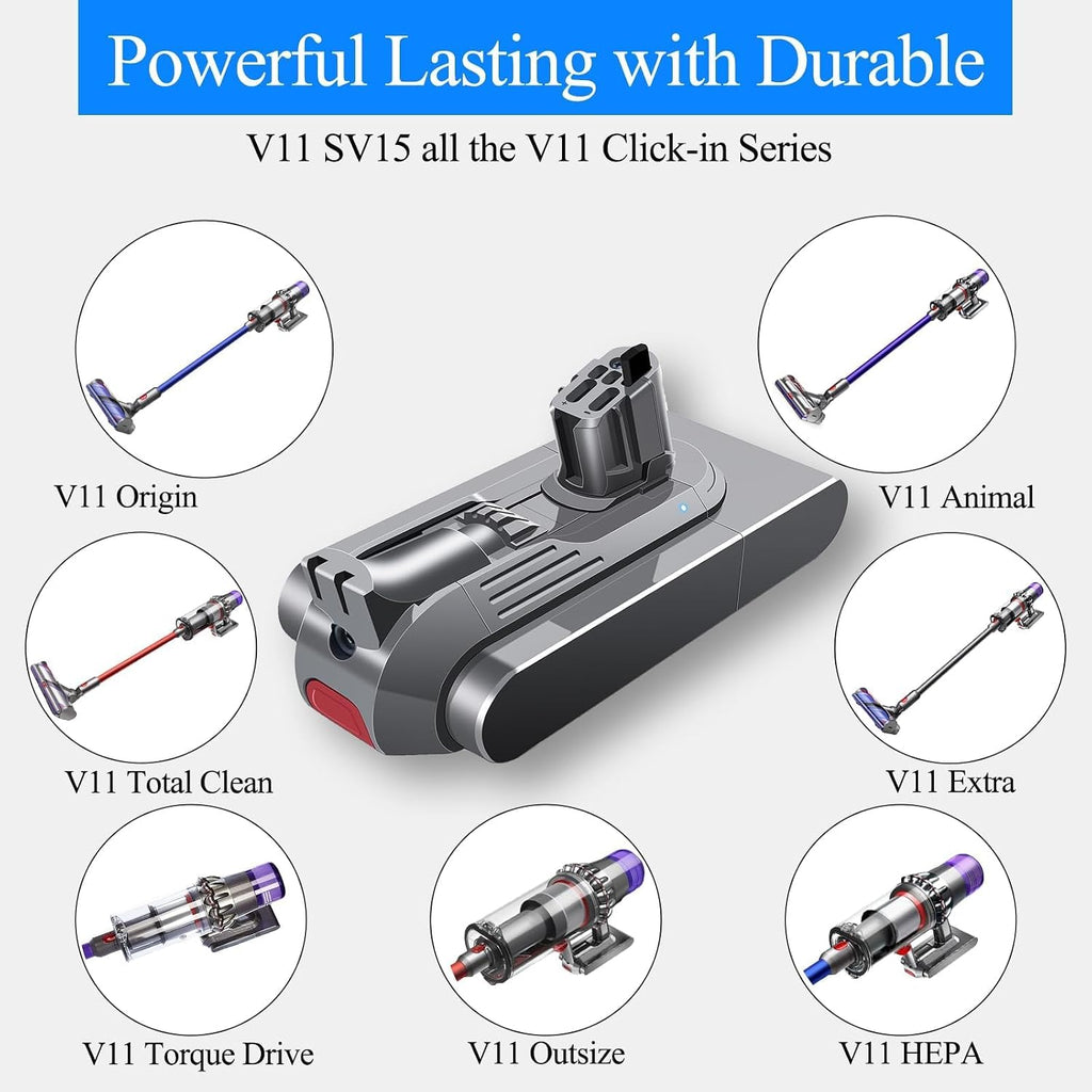 25.2V 10000mAh Replacement for Dyson V11 V15 Click in Battery Part No. 970938-01 SV15 SV16 SV17 SV22 SV28 SV29 SV47 970425-01 (NOT for V11 Screw-in SV14 Battery)
