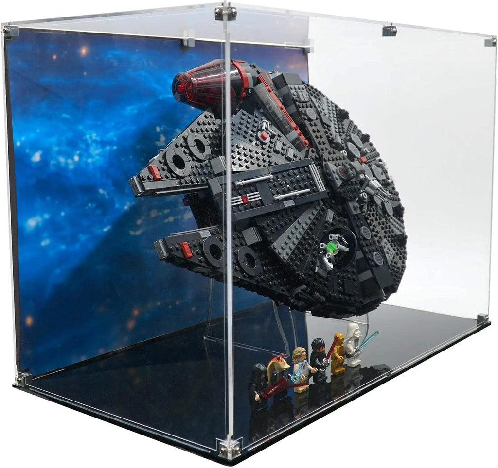 Display Case Compatible with Lego Set 75389 - The Dark Falcon - Acrylic Dustproof Showcase with Pre-Printed Background - Set Not Included