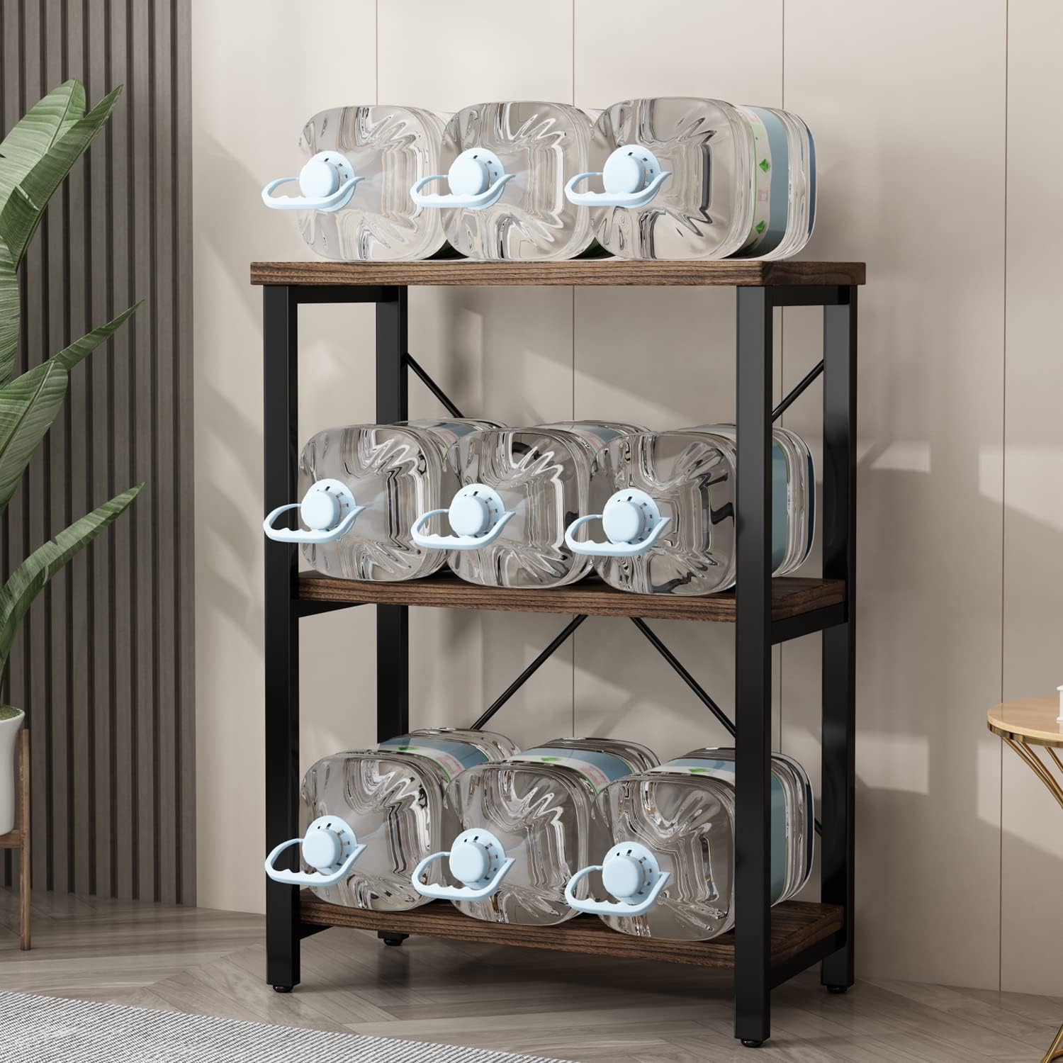AY-AOYUAN 3 Tier Industrial Solid Wood Bookcases, Open Etagere Bookshelf with Metal Frame, Rustic Wood and Metal Shelving Storage Organizer for Living Room Book Shelves Furniture (AY01-3tier)