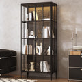 Display Cabinet with Glass Doors & LED Lights, Storage Cabinet with 4 Tier Glass Shelves & Metal Frame, Black, 31.5'W x 15.7'D x 70.9'H