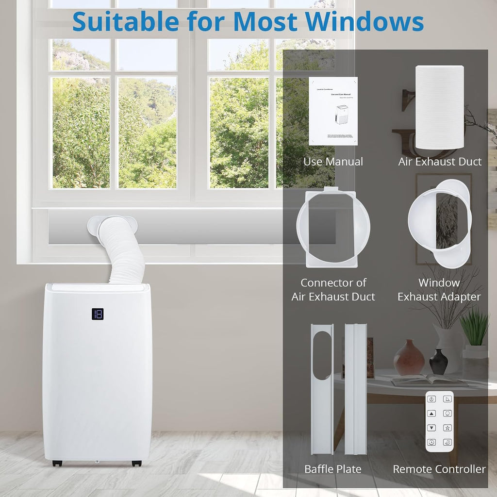 14K BTU Portable Air Conditioners, Cools up to 750 Sq. Ft 3-in-1 Movable AC for Room with Dehumidifier Fan Sleep Mode, 24H Timer, Remote Control, and Window Installation Kit Included