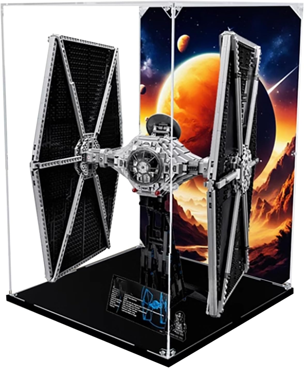 Acrylic Display Case for Lego 75095 TIE Fighter Building Set– Dustproof Display Box & Showcase,, Display Box Compatible with Lego 75095 -Only Display case (Black Base)