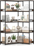 Giantex 5-Tier Corner Bookshelf, 71' L-Shaped Bookcase, Tall Etagere Bookshelf with Metal Frame, Industrial Open Display Shelf, Vertical Storage Rack for Living Room, Study, Office (Rustic Brown)