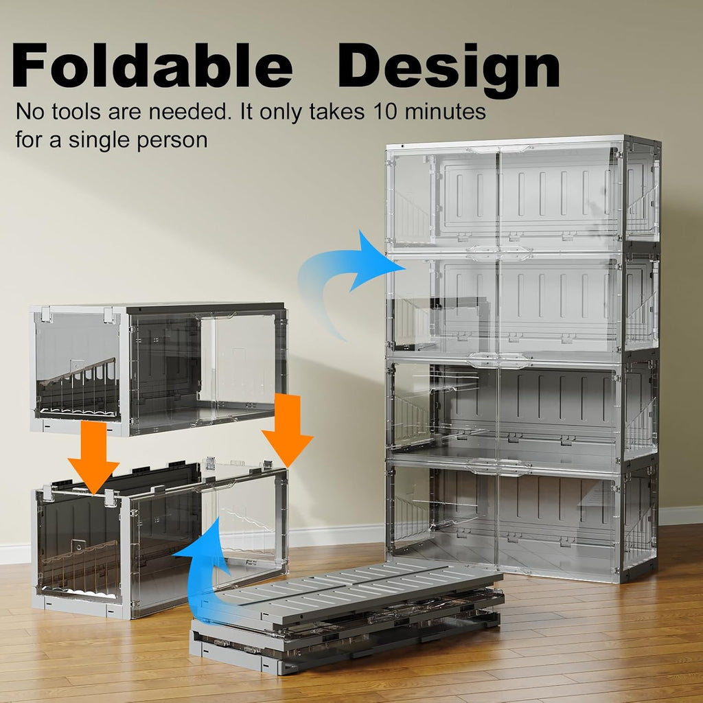 MAGINELS Foldable Display Cabinet, with 2 Color Lights & Infrared Sensing for Collectibles, Curio Cabinet Glass Display Case with Remote Control, Storage Cabinet,Black