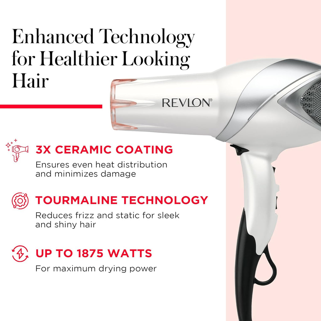 REVLON Infrared Hair Dryer with Diffuser & Concentrator - Ionic Ceramic Blow Dryer for Frizz Control,Shine,Soft Hair & Moisture Protection - 1875W Professional Salon-Quality (White),(Pack of 12)